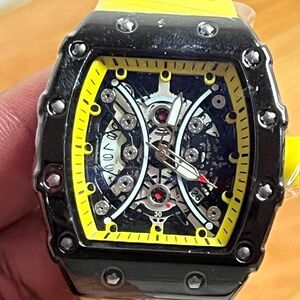 Oruss Men's Quartz Yellow Mille Style Watch, New in Box, 45mm